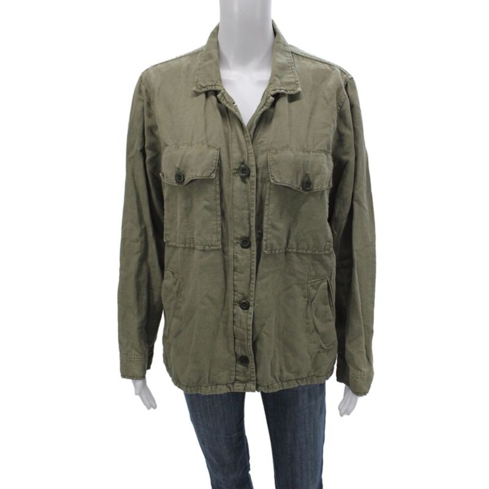 Hartford Womens Military Jacket Green Button Long Sleeve Size 3